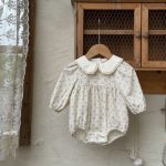 【73-90cm】ロンパース ベビー 丸襟 小花柄 - 画像 (2)