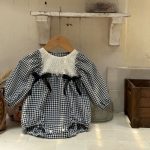 【73-90cm】ロンパース ベビー リボン チェック - 画像 (3)