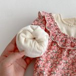 【66-90cm】ロンパース ベビー 小花柄 裏起毛 - 画像 (9)