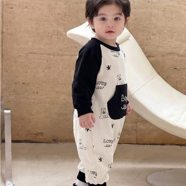 【66-90cm】カバーオール ベビー くま ポケット