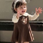 【73-100cm】ジャンパースカート＆トップス 女の子 フリル くま刺繍 - 画像 (5)