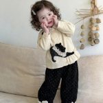 【73-100cm】シャツ＆ロングパンツ 女の子 ねこ ドット - 画像 (3)