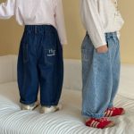 【80-150cm】ロングパンツ キッズ デニム カーブシルエット - 画像 (4)