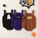 【70-100cm】ロンパース ベビー サロペット ハロウィーン コーデュロイ 刺繍