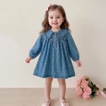 【66-110cm】ロンパースorワンピース ベビー デニム 蝶結び柄 - 画像 (8)