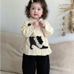 【73-100cm】シャツ＆ロングパンツ 女の子 ねこ ドット - 画像 (2)