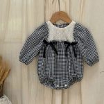 【73-90cm】ロンパース ベビー リボン チェック - 画像 (5)