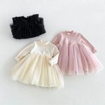 【80-130cm】ワンピース 女の子 無地 チュール 裏起毛 - 画像 (8)