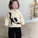 【73-100cm】シャツ＆ロングパンツ 女の子 ねこ ドット - 画像 (4)