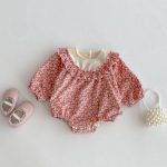 【66-90cm】ロンパース ベビー 小花柄 裏起毛 - 画像 (2)