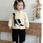 【73-100cm】シャツ＆ロングパンツ 女の子 ねこ ドット - 画像 (5)