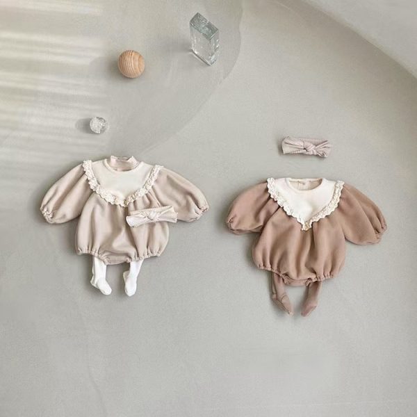 【66-90cm】ロンパース ベビー レトロ プリンセス 暖かい