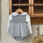 【73-90cm】Tシャツorロンパース 女の子 レース襟 チュール 切替 - 画像 (5)