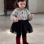 【73-100cm】 ワンピースorニットレギンス ベビー 小花柄 チュール 裏起毛 - 画像 (3)
