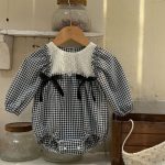 【73-90cm】ロンパース ベビー リボン チェック - 画像 (6)
