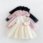 【80-130cm】ワンピース 女の子 無地 チュール 裏起毛 - 画像 (9)