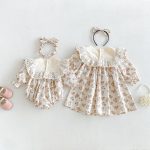 【66-130cm】 ロンパースorワンピース 女の子 姉妹服 プリンセス 総柄 - 画像 (4)