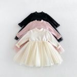 【80-130cm】ワンピース 女の子 無地 チュール 裏起毛 - 画像 (10)