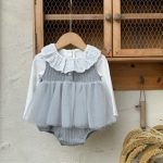 【73-90cm】Tシャツorロンパース 女の子 レース襟 チュール 切替 - 画像 (3)