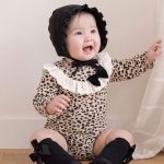 【66-90cm】ロンパース ベビー レース襟 ヒョウ柄