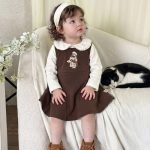 【73-100cm】ジャンパースカート＆トップス 女の子 フリル くま刺繍 - 画像 (10)