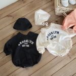 【66-100cm】長袖ロンパース ベビー オシャレ 英字 - 画像 (3)