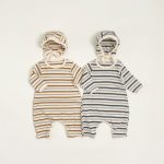 【66-90cm】カバーオール ベビー カラフルリブ ボーダー柄