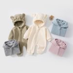 【73-100cm】ロンパース ベビー クマ 帽子付き 暖かい
