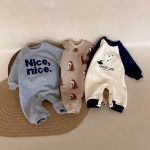 【66-90cm】ロンパース ベビー カラーバリ ベア柄
