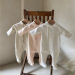 【66-90cm】ロンパース ベビー ナチュラル 無地 - 画像 (2)