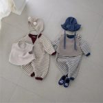 【66-90cm】ロンパース ベビー 暖かい ボーダー - 画像 (3)