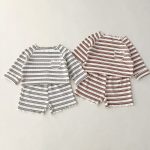 【80-130cm】セットアップ キッズ カジュアル ボーダー - 画像 (2)