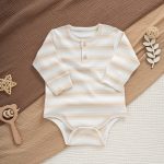 【59-90cm】ロンパース ベビー ベージュ ボーダー - 画像 (3)