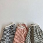 【73-100cm】Tシャツ ベビー 肩ボタン ボーダー柄 韓国風