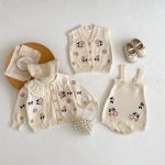 【66-100cm】カーディガンorサロペット ベビー フラワー ニット