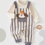 【66-90cm】セットアップ ベビー ドッグ柄 ストライプ - 画像 (6)