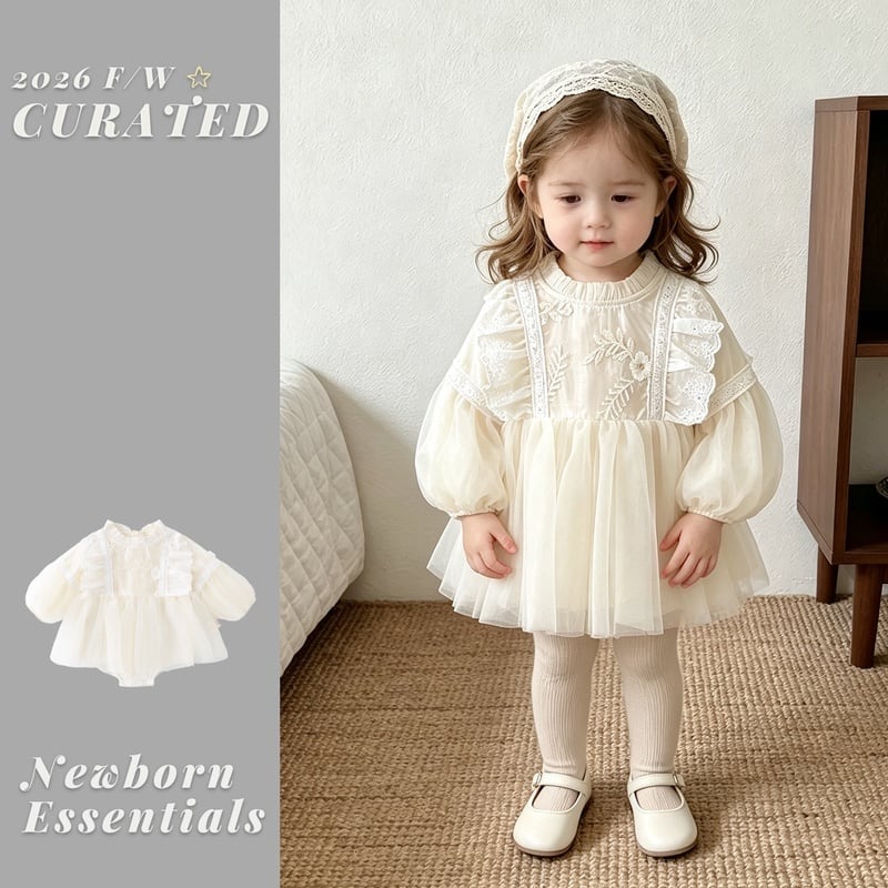 220ebdc7aa7bb60ce03742b14616c547.jpg 【66-90cm】ロンパース ベビー クリーム花 プリンセス - 画像 (1)