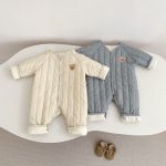 【66-90cm】ロンパース ベビー くま刺繍 中綿 防寒 - 画像 (3)