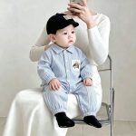 【66-90cm】ロンパース ベビー ストライプ ドッグロゴ - 画像 (7)