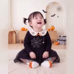 【80-120cm】ワンピース 女の子 ハロウィン クモ柄 チュール