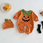 【66-90cm】オールインワン＆帽子 ベビー かぼちゃ ハロウィン