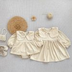 【66-130cm】ロンパースorワンピース ベビー 姉妹服 コーデュロイ フラワー - 画像 (15)