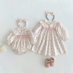 【66-130cm】ロンパースorワンピース 女の子 姉妹服 フラワー柄 - 画像 (7)