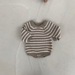 【66-90cm】ロンパース ベビー ボーダー ニット 暖かい - 画像 (4)
