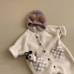 【65-90cm】ロンパース ベビー もこもこ チェック ポケット - 画像 (5)