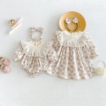 【66-130cm】 ロンパースorワンピース 女の子 姉妹服 プリンセス 総柄 - 画像 (3)
