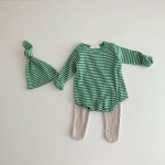【80-90cm】ロンパース&帽子 ベビー ワッフル ボーダー - 画像 (3)