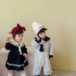 【73-120cm】ワンピースorオールインワン ベビー ボーダー セーラー襟 - 画像 (2)