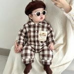 【66-90cm】オールインワン ベビー チェック 折り襟 - 画像 (2)