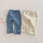 【80-120cm】デニムパンツ 女の子 リボン付き 無地 - 画像 (2)